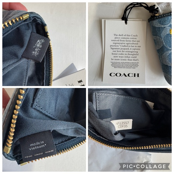 Coach Corner Zip Wristlet Signature Denim Embroidered Rainbow NWT - Picture 13 of 16